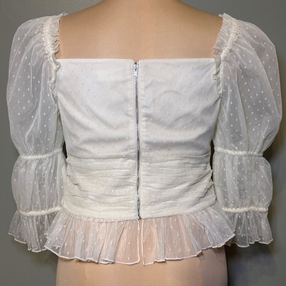 LPA Dolores Top Ivory Cream Cut-Out Sheer Puff Sleeve Blouse Shirt Size XL NWT - Picture 4 of 11